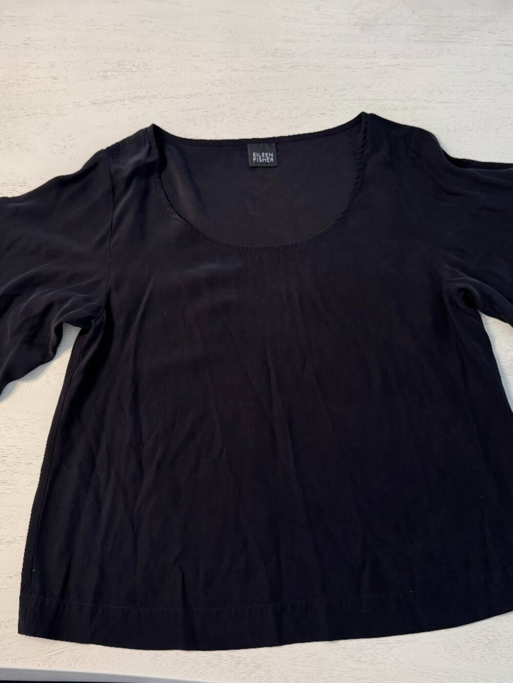 Eileen Fisher 100% Silk, Scoop Neck Blouse, Bell Sleeve, Size M